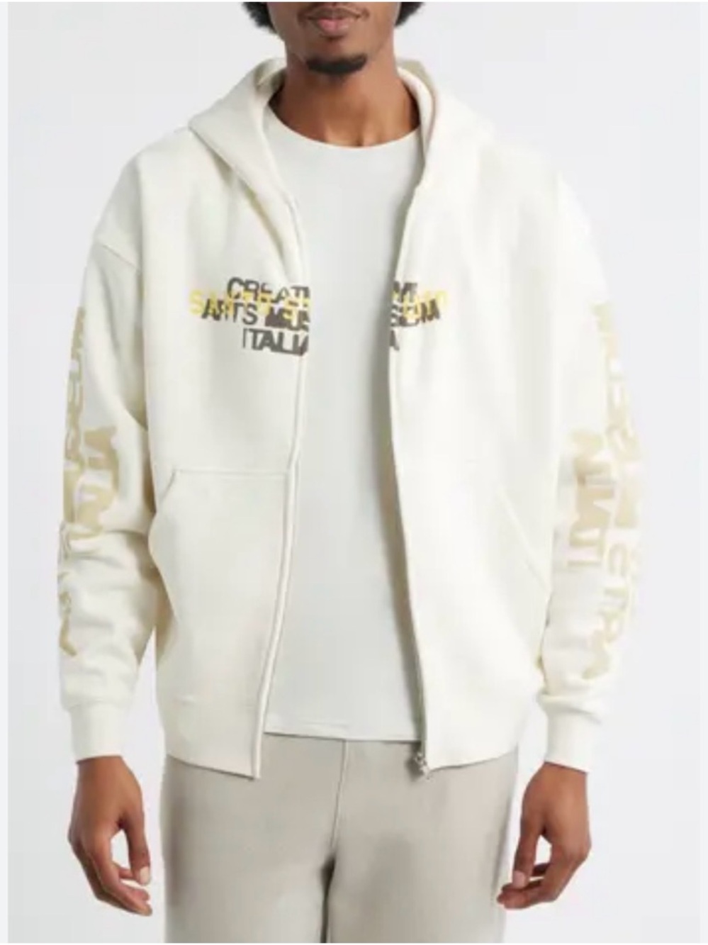 NWT SANTO STUDIO Creative Arts Graphic Zip Hoodie Sweatshirt size XL cream
